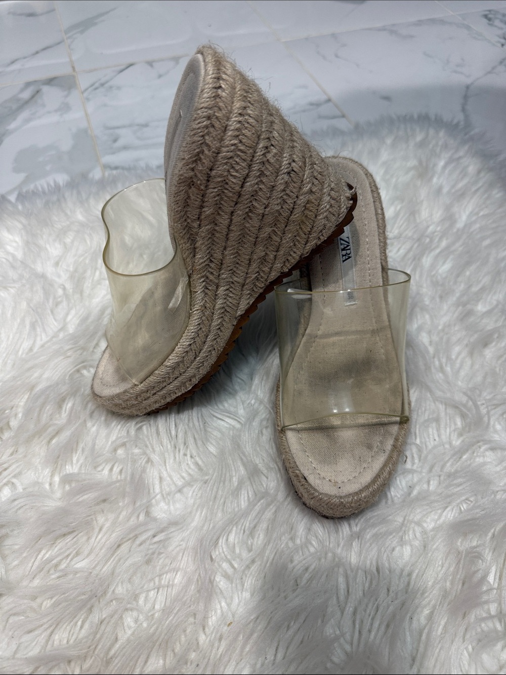 Zara Clear Strap Espadrille Wedge Sandals in Natural